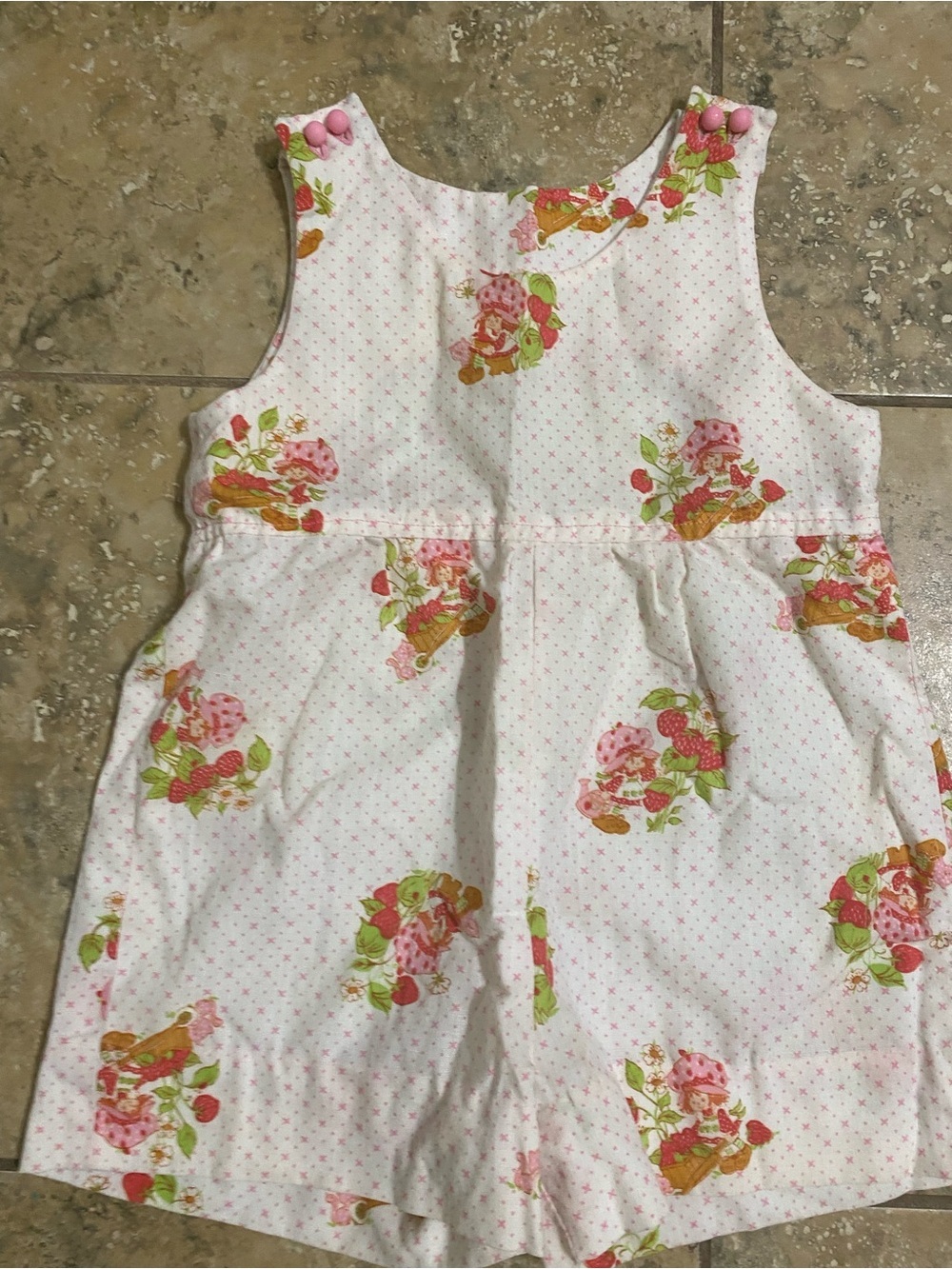 Vintage Retro 80s Strawberry Shortcake 12mo Pink Pin Dot Sunsuit Romper Rare - Picture 1 of 11